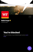 a screenshot of a wells fargo twitter account that is blocked