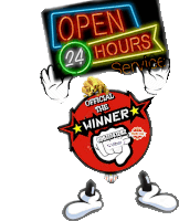 a sign that says open 24 hours service