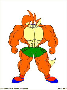 a cartoon drawing of a very muscular fox by sean e. andersen in 2015