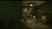 a robot is holding a knife and a sign that says `` logo here '' .