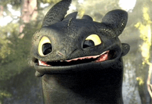 toothless from how to train your dragon is smiling with his mouth wide open