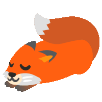 a fox laying down with its eyes closed and its tail up