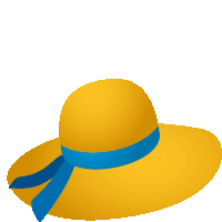 a yellow hat with a blue ribbon on the side