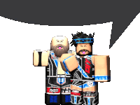 two roblox wrestlers are standing next to each other and one has a speech bubble above them that says king