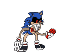 a cartoon drawing of a sonic the hedgehog holding a red and white bomb .