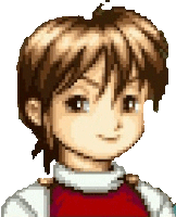 a pixel art drawing of a boy wearing a red vest