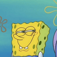 a cartoon of spongebob making a funny face with his eyes closed