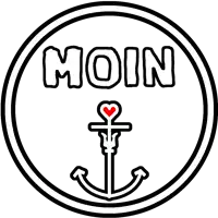 a circle with the word moin and an anchor in it