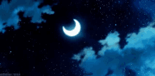 a night sky with a crescent moon in the middle of it