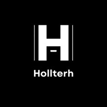 a white letter h is on a black background with the word hollterh below it .