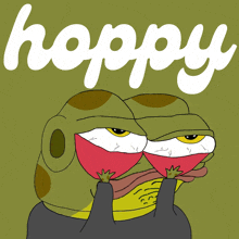 a cartoon of a frog with the word hoppy written on it