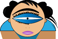 a cartoon of a woman with a blue eye and purple lips