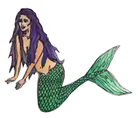 a drawing of a mermaid with purple hair