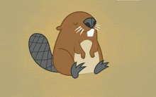 a cartoon drawing of a beaver with its eyes closed and its mouth open