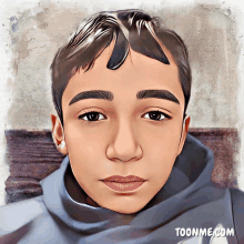 a cartoon drawing of a young boy with the website toonme.com written below it