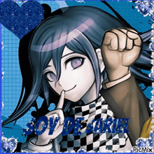 a picture of a girl with purple eyes and the words soy de sario on it