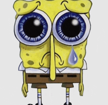 a cartoon of spongebob with a tear coming out of his eye