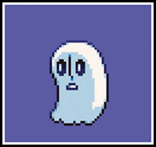 a pixel art of a ghost with a sad look on its face