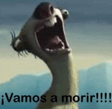 a picture of a polar bear with its mouth open and the words vamos a morir !!! written below it .