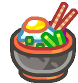 a cartoon illustration of a bowl of food with chopsticks and noodles .