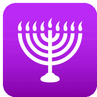 a purple icon with a menorah and candles on it