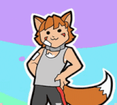 a cartoon drawing of a fox wearing a tank top and a collar