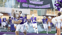 a purple banner that says go wildcats on it