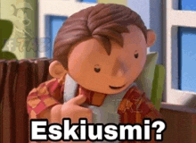 a cartoon character with the words eskiusmi written on it