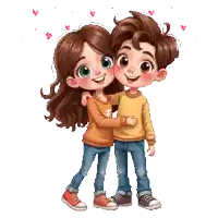 a boy and a girl are hugging each other in a cartoon