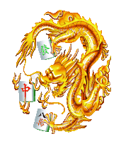 a golden dragon is surrounded by mahjong tiles with chinese characters