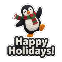 a penguin wearing a scarf and the words happy holidays on the bottom