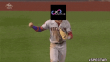 a baseball player is running on a field with a logo on his head that says xspectar .