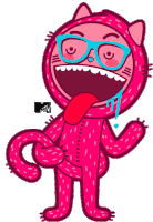 a cartoon character wearing glasses and a pink cat outfit