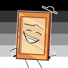 a cartoon drawing of a picture frame with a smiling face on it