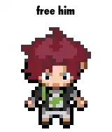 a pixel art of a person with the words free him written on it