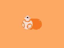 a purple background with a white and orange bb-8 on it