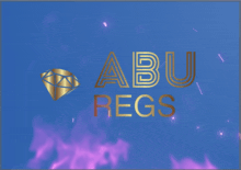 a blue background with the words abu regs in gold letters