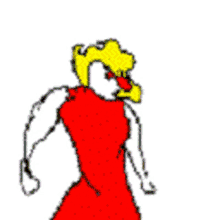 a cartoon of a woman in a red dress