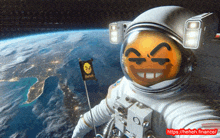 an astronaut is taking a selfie with a flag that says https://heheh.finance/ on it