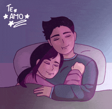 a drawing of a man and a woman hugging with the words te amo written above them