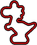 a red outline of a race track on a white background