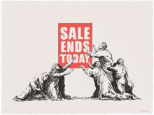 a group of people holding up a sign that reads sale ends today