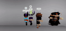 a group of roblox characters are standing next to each other with one saying we got no tits