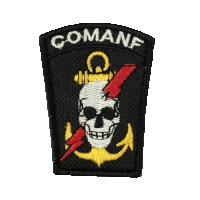 a black patch with a skull and anchor and the word comanf on it