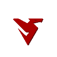 a red triangle with a white s on it on a white background