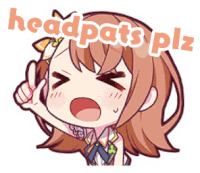 a cartoon of a girl giving a peace sign with the words headpats plz below her