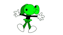 a cartoon character with a green head and green arms and legs