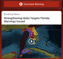 a screen shot of a hurricane warning for idalia