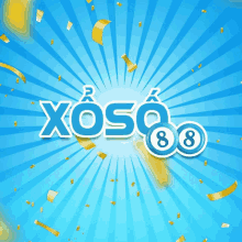 a blue background with confetti and the word xoso