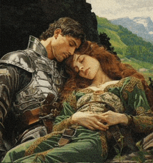 a painting of a man in armor and a woman sleeping